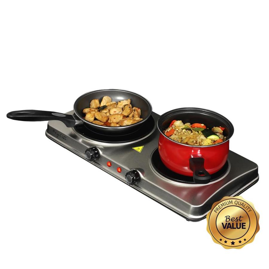 MegaChef 11in 2 Elements Coil Stainless Steel Electric Cooktop in the Electric Cooktops