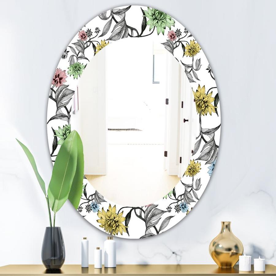 Designart Designart -ftVintage Flowers 3-ft Traditional Mirror- Oval or ...