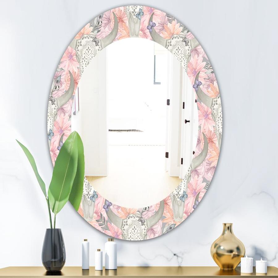 Designart 23.7-in L x 23.7-in W Oval Pink Polished Wall Mirror in the ...