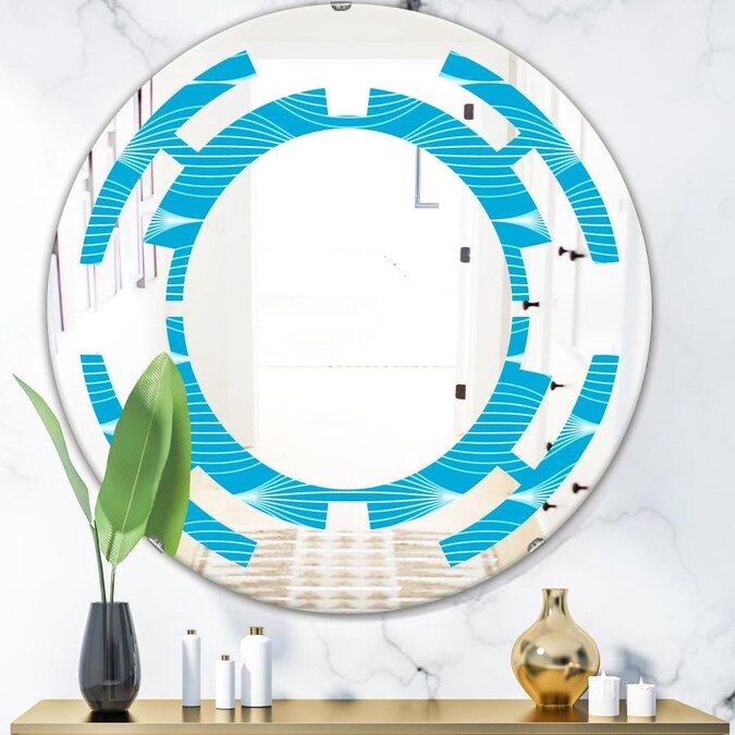 Designart Designart 'Light Blue Wave pattern' Modern Round Wall Mirror ...
