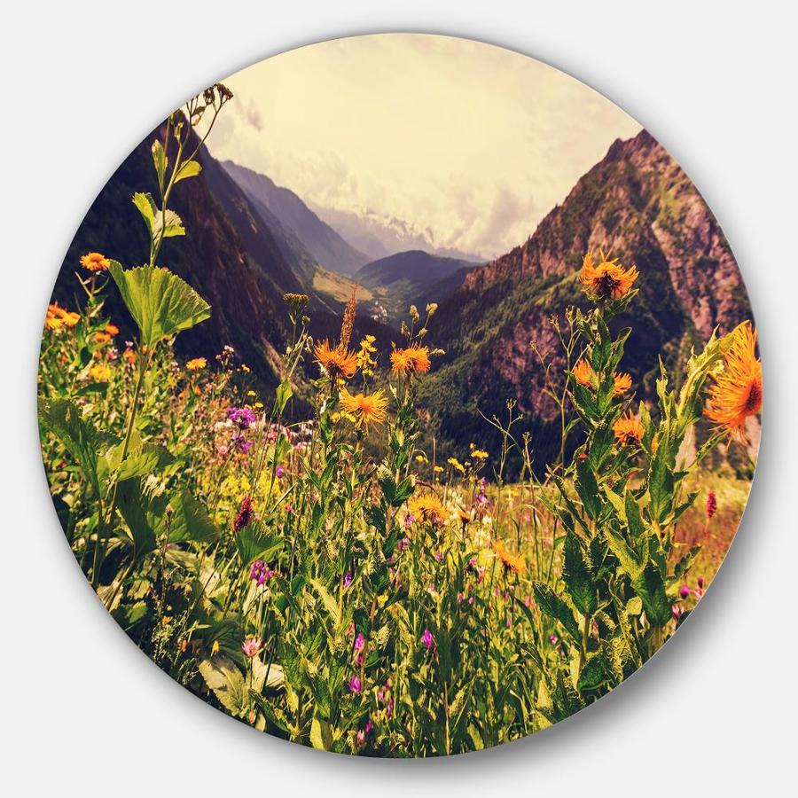 Designart Green Mountain Meadow with Flowers' Large Flower Metal Circle ...