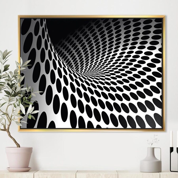 Designart Waves and Circles Black n’ White- Abstract Framed Canvas Art ...