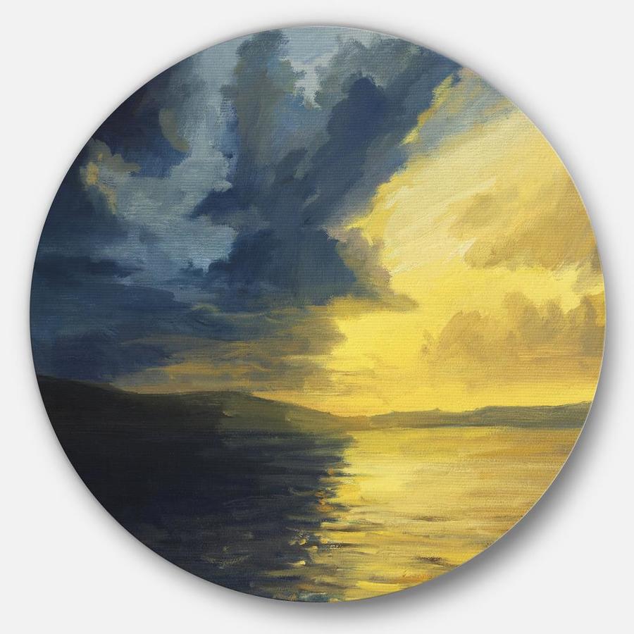 Designart Sunset Of Light And Shadows' Landscape Painting Circle Metal 