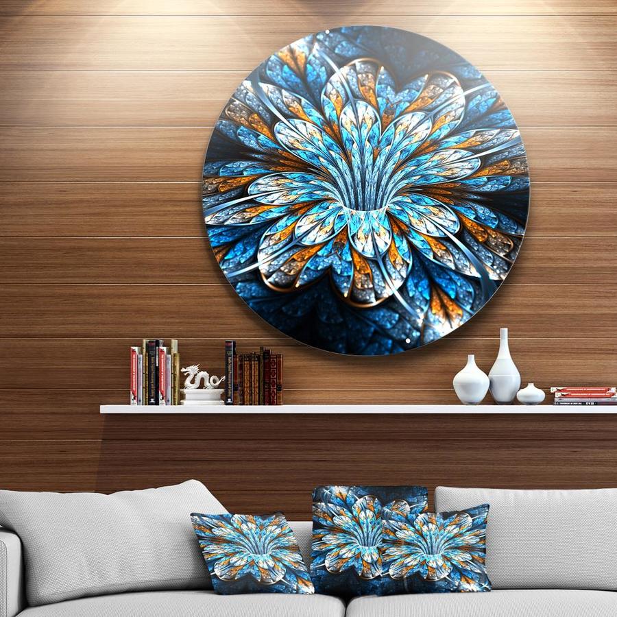 Designart Turquoise Fractal Flower in Dark' Floral Circle Metal Wall ...