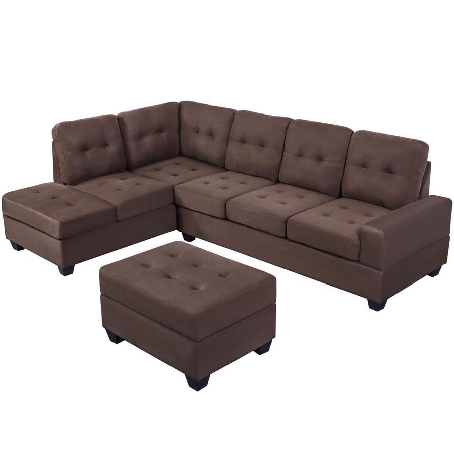 Casainc Brown 3 Piece Sectional Sofa Microfiber With Reversible Chaise Lounge Storage Ottoman And Cup Holders In The Living Room Sets Department At Lowes Com