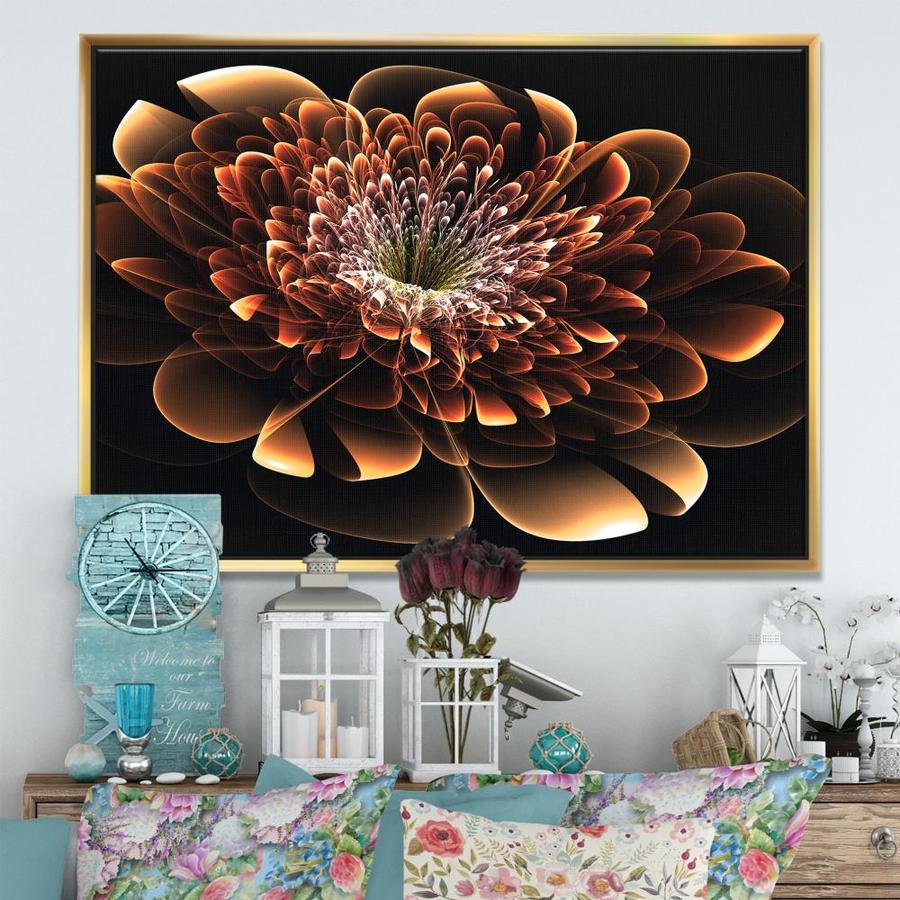 Designart Brown Fractal Flower- Modern Floral Framed Canvas Art Print ...