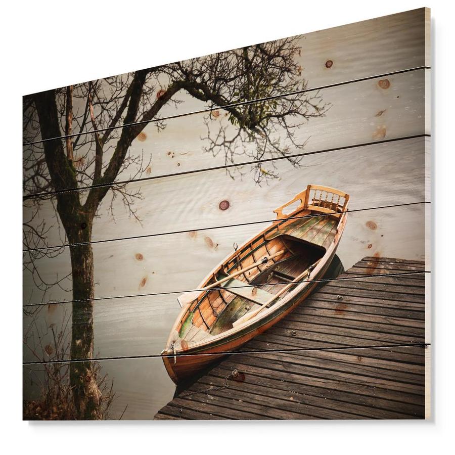 Designart Designart 'Little Rowing Boat Ferry' Boat Print on Natural ...