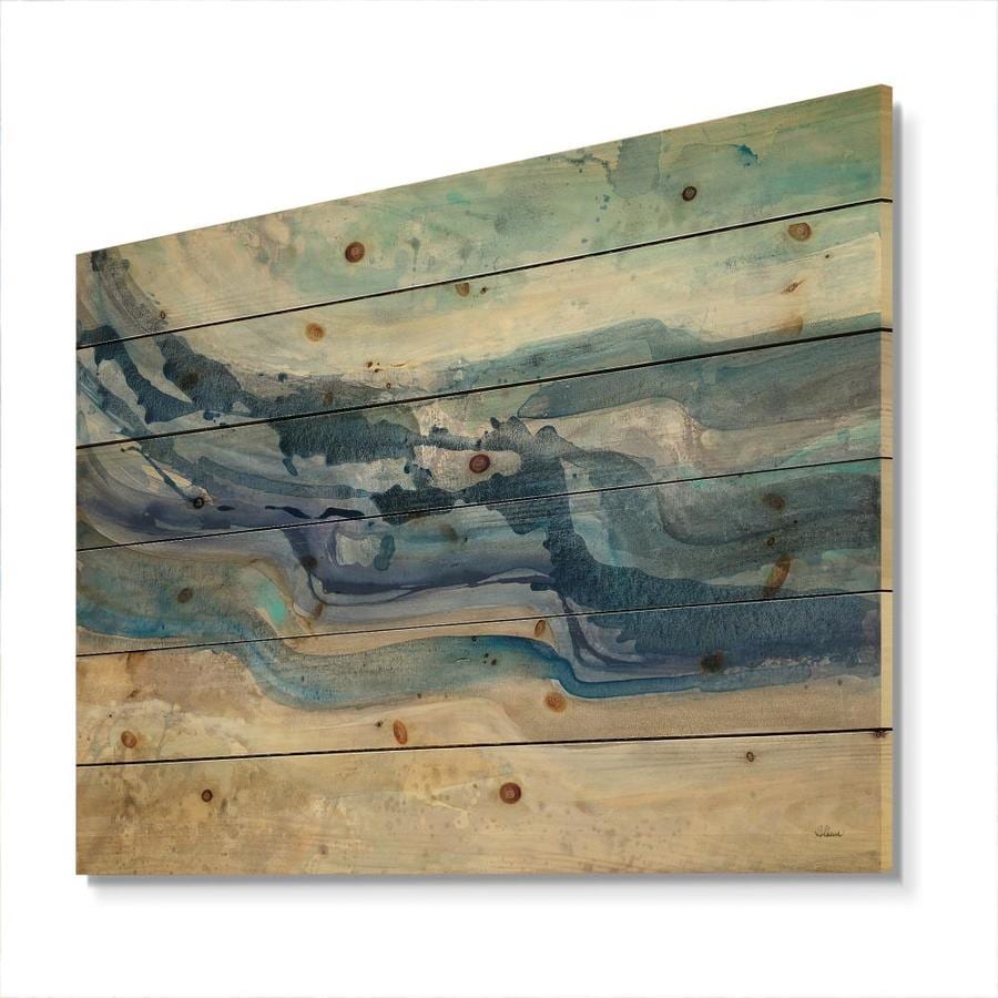 Designart Designart 'Coast Blue Sea Waves Watercolour' Print on Natural ...