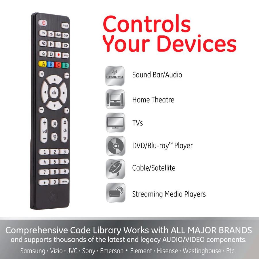 GE GE 4-Device Universal Remote Control, DVR, Brushed Black in the ...