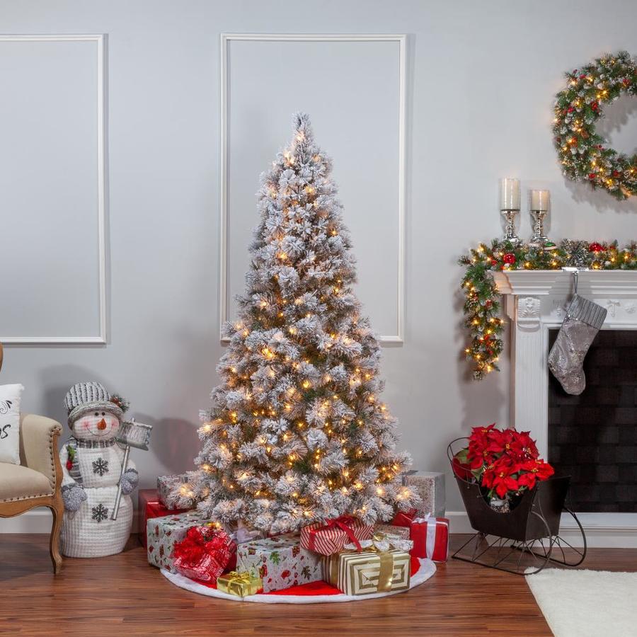 Sterling Tree Company 6-ft Pre-Lit Flocked White Artificial Christmas ...
