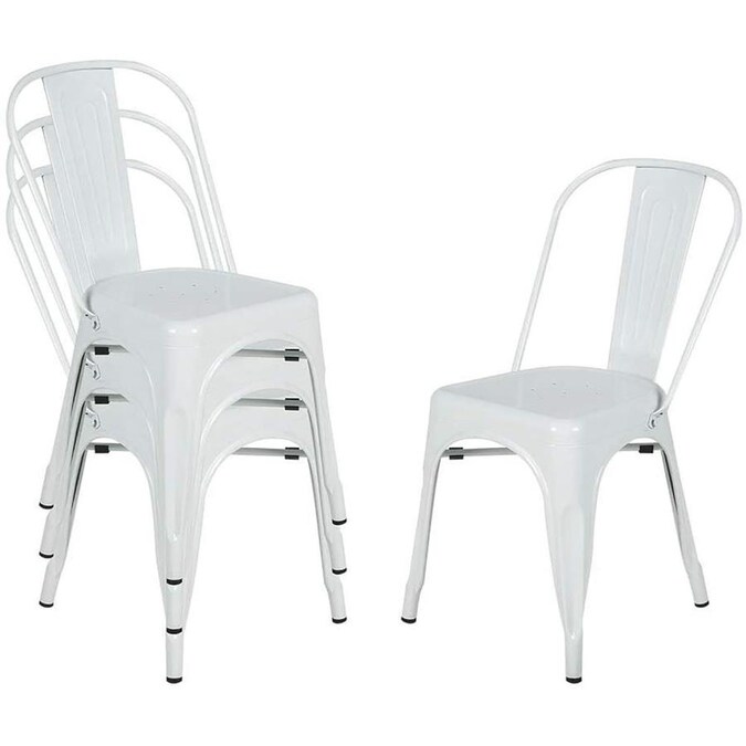 Casainc White Metal Dining Chairs Stackable Side Chairs With Back Indoor Outdoor Use Chair For Farmhouse Patio Restaurant Kitchen Set Of 4 In The Patio Chairs Department At Lowes Com