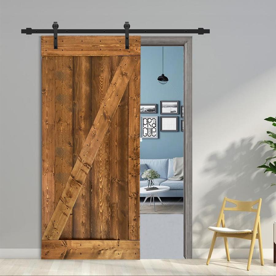 CALHOME Zbar Wood Barn Door Walnut-mK72 36-in x 84-in Walnut 1-Panel ...