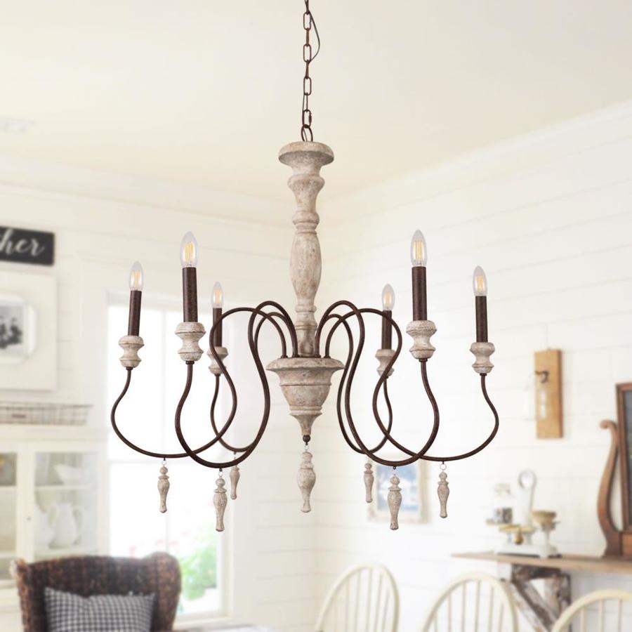 Oaks Decor Farmhouse wood chandelier 6-Light Antique White French ...