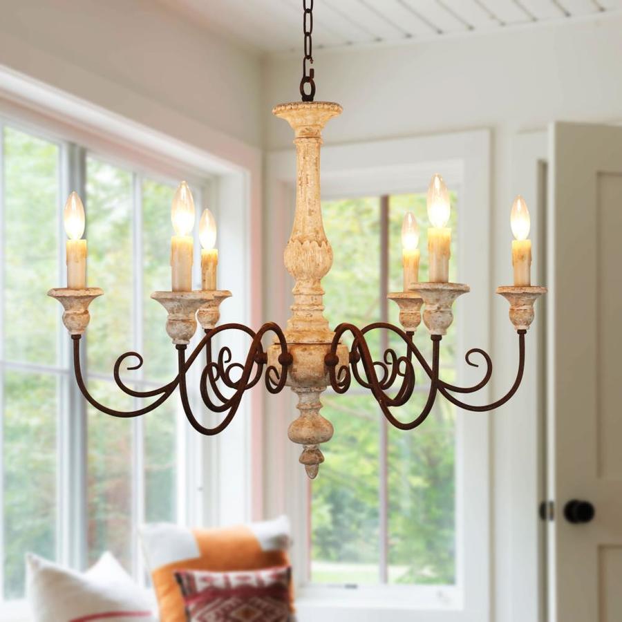 Oaks Decor Farmhouse wood chandelier 6-Light Anqitue Wood French ...