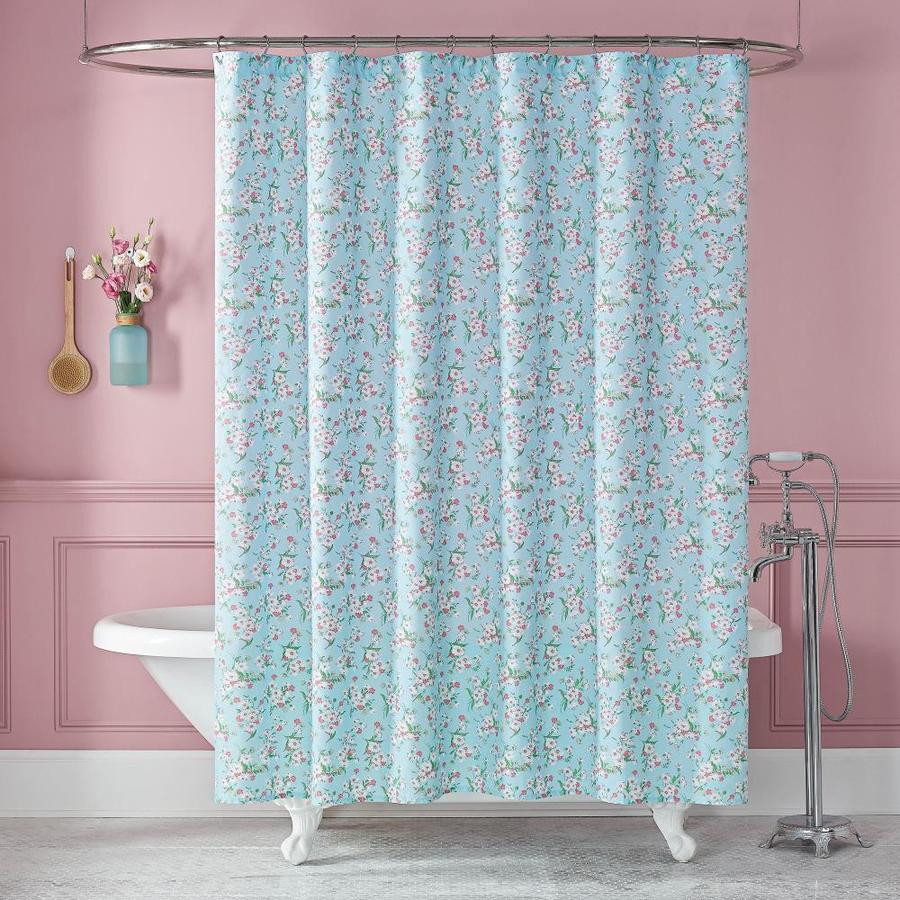 WestPoint Home 72-in x 72-in Cotton Light Blue Floral Shower Curtain in ...