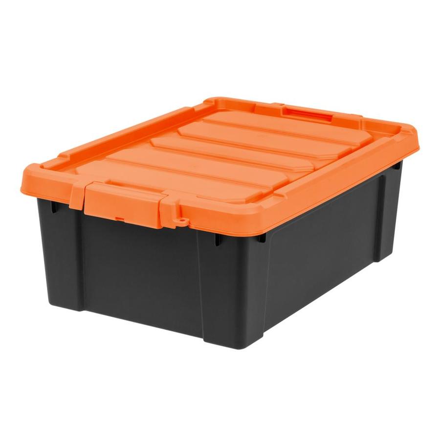 IRIS 11Gallon (44Quart) Black, Orange Tote with Latching Lid in the