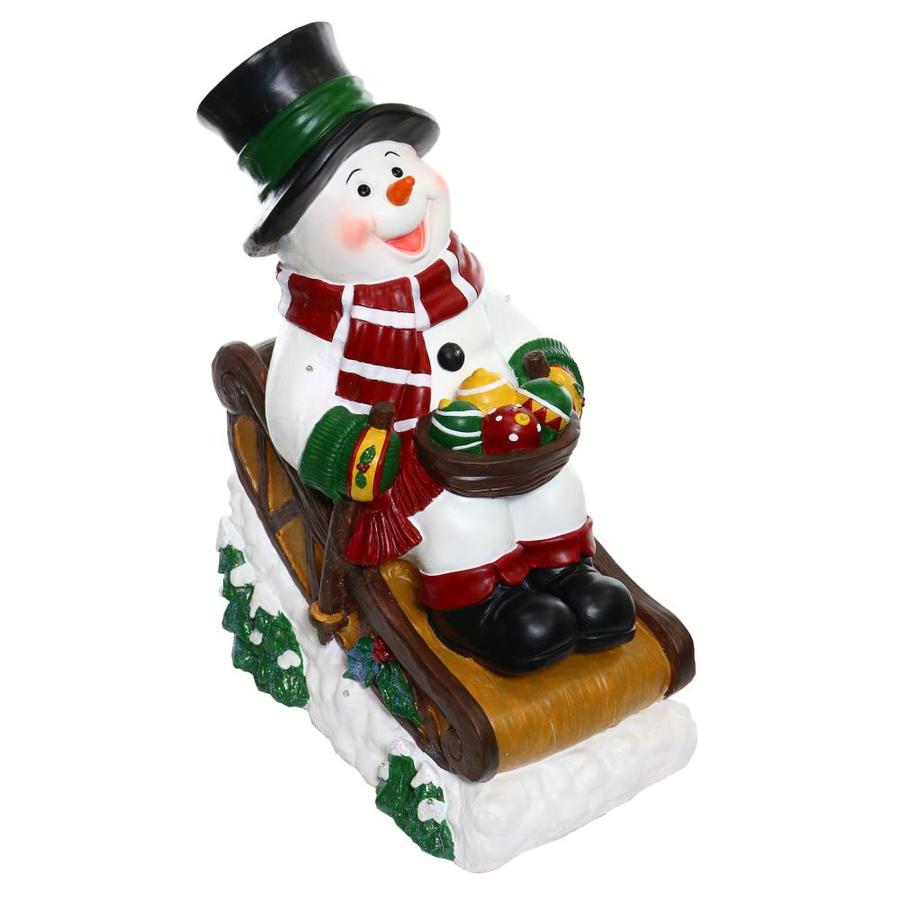 Alpine Corporation 24in Snowman Sculpture with White LED Lights in the
