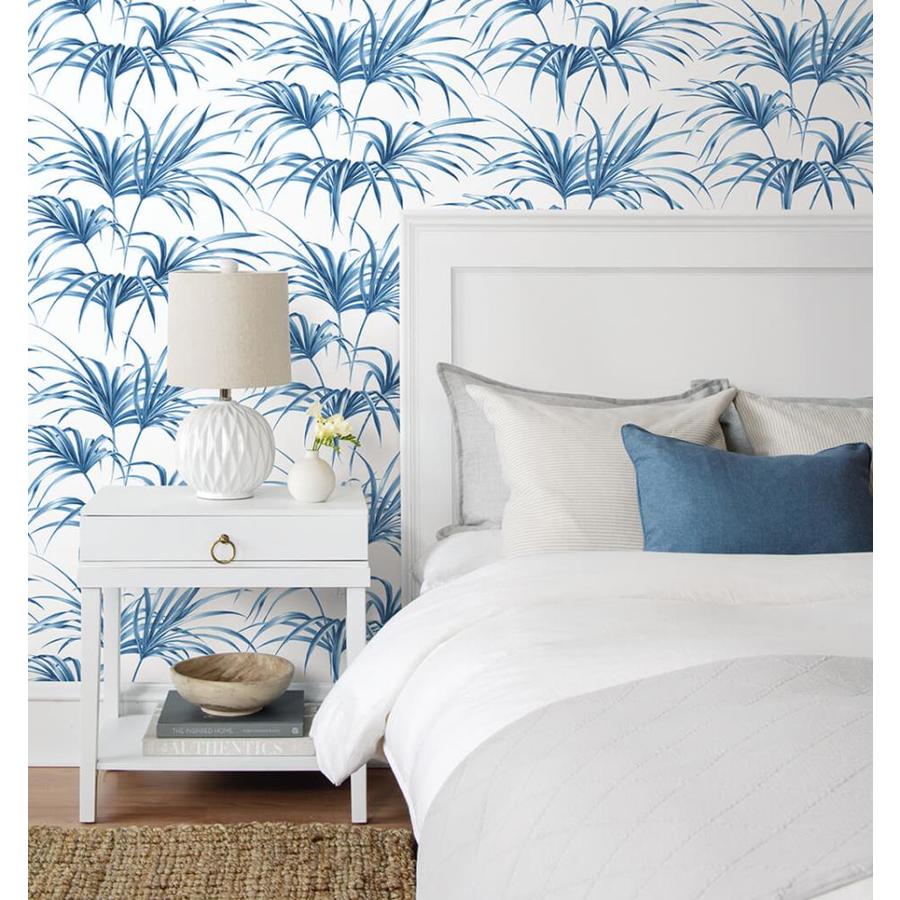 NextWall 30.75 sq. ft. Coastal Blue Tropical Palm Leaf Self-Adhesive ...