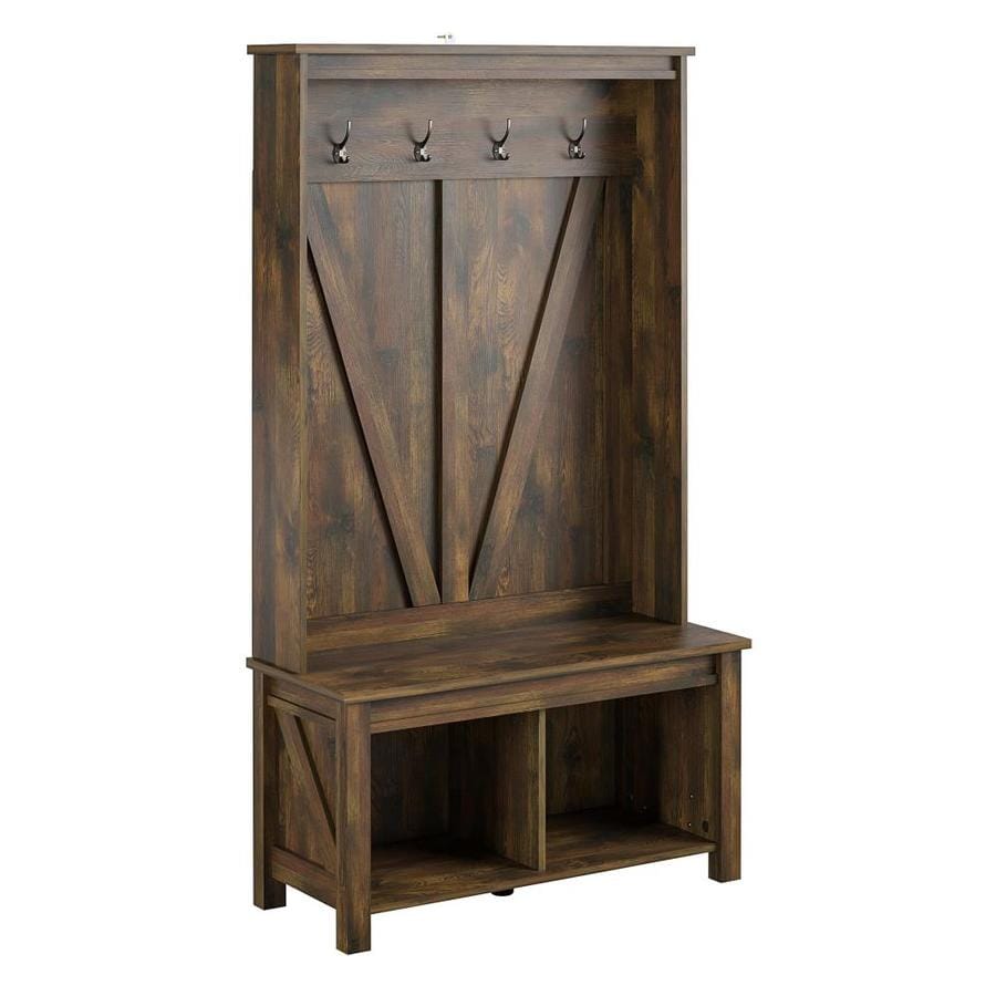 Ameriwood Home Farmington Entryway Hall Tree Bench, Rustic in the Hall ...