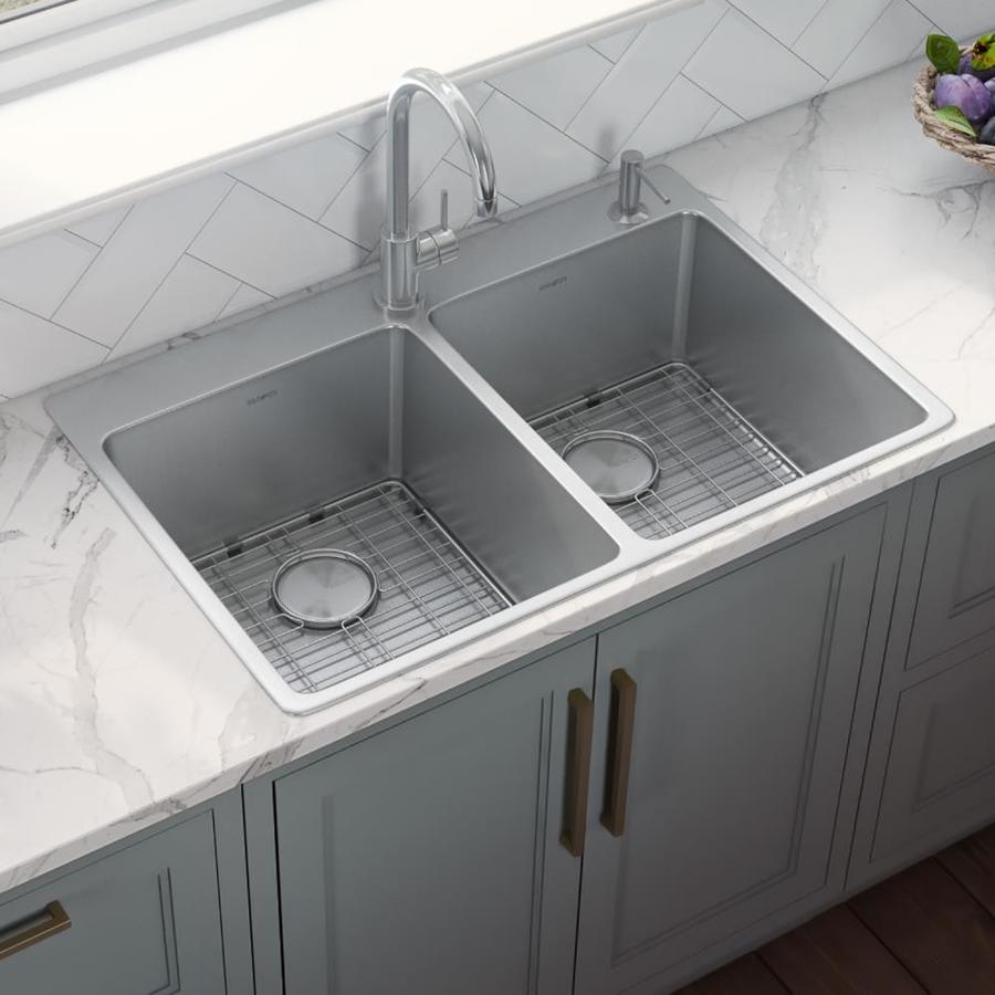 Ruvati Modena Drop-In 33-in x 22-in Brushed Stainless Double Equal Bowl ...