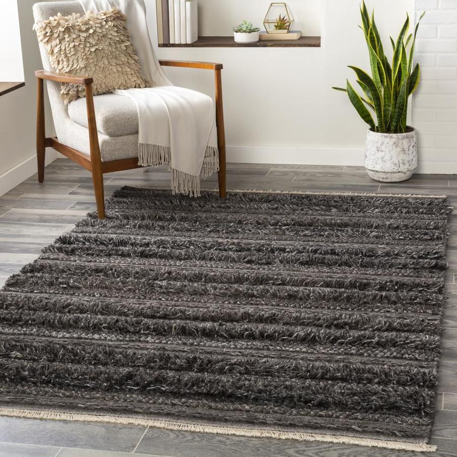 Surya Lugano 9 x 12 Charcoal Indoor Stripe Global Handcrafted Area Rug ...