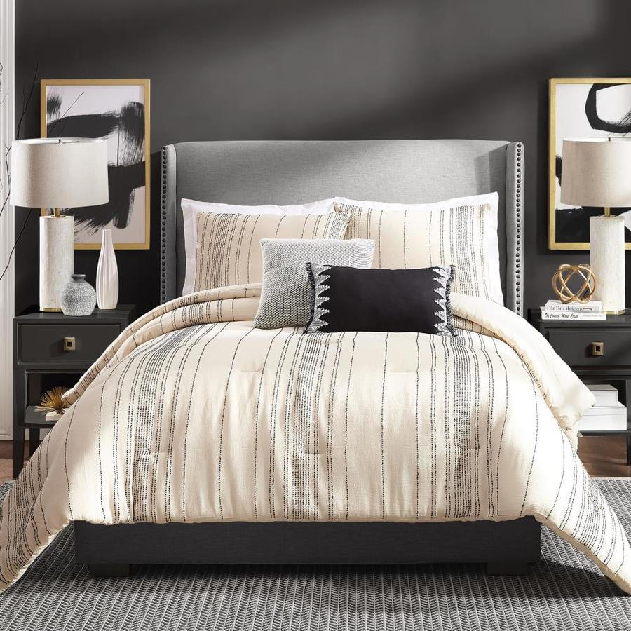 Ayesha Curry Slate Stripe 3 Piece Off White King Comforter Set In The Bedding Sets Department At Lowes Com