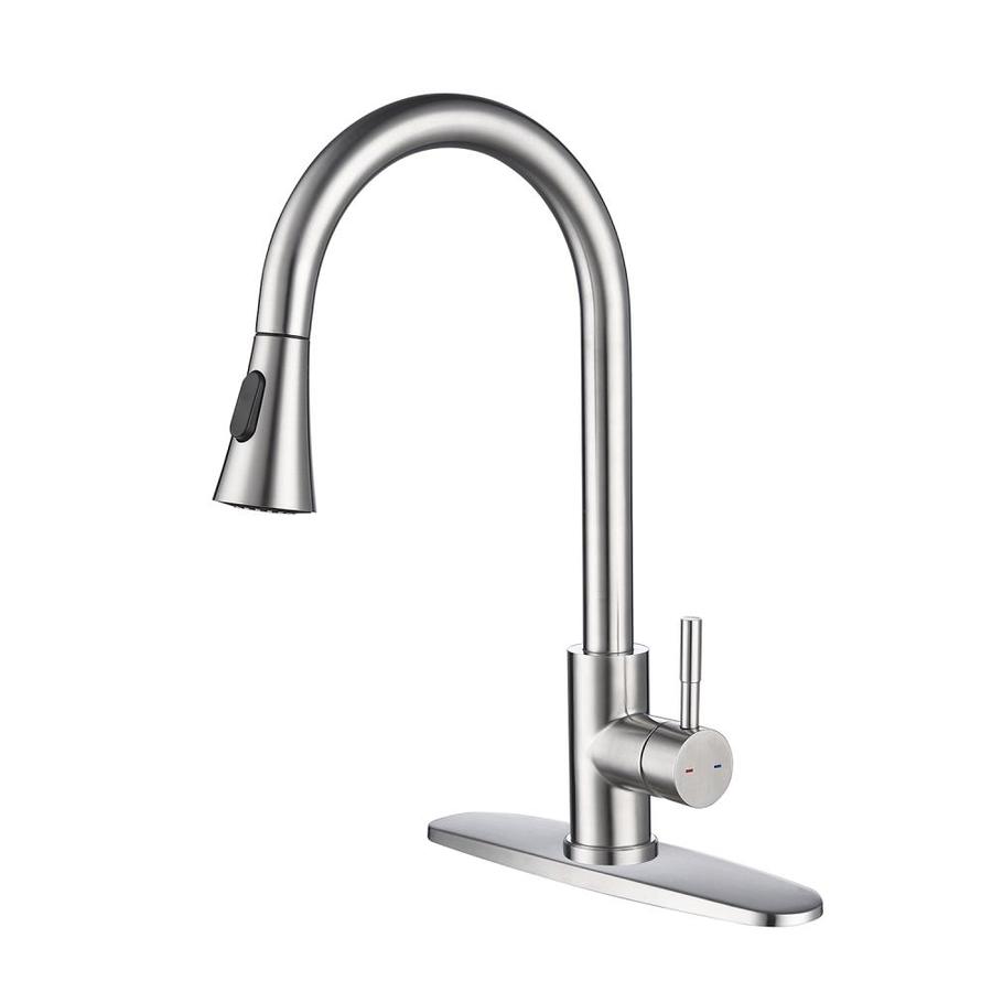 Ovios Kitchen Faucets Brushed Nickel 1 Handle Deck Mount Pull Down Handle Kitchen Faucet Deck Plate Included In The Kitchen Faucets Department At Lowes Com