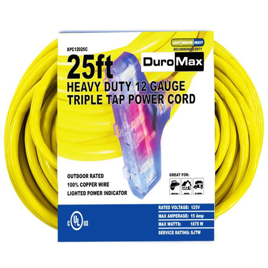 DuroMax 25ft 12/3 3Prong Outdoor Heavy Duty Lighted Extension Cord in