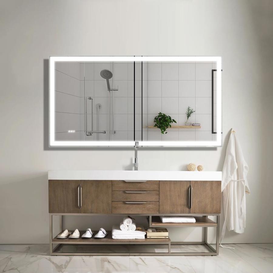 CASAINC Frameless LED bathroom mirror 72-in Silver Rectangular ...