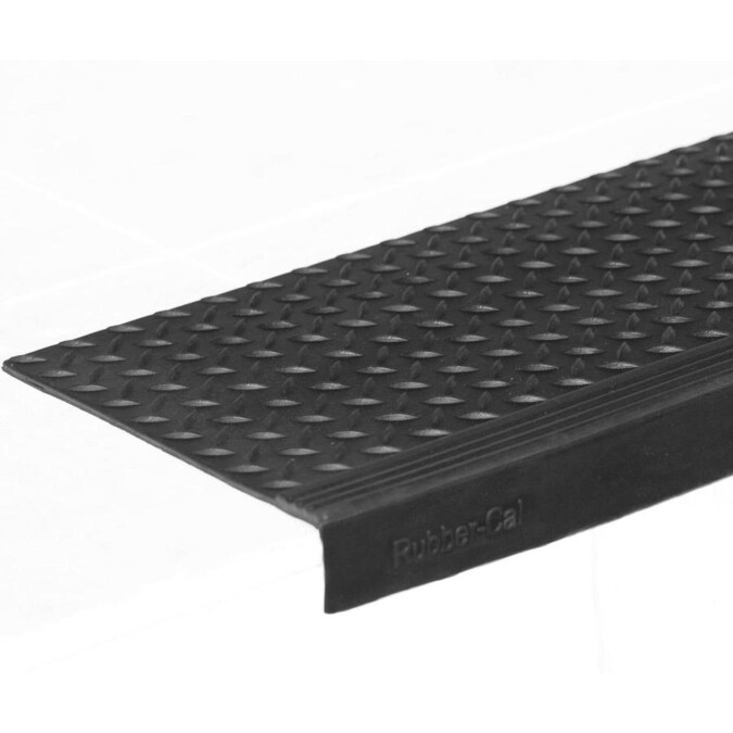 RubberCal DiamondPlate 1ft x 24/5ft Black Rectangular Indoor/Outdoor Stair Tread Mat in the