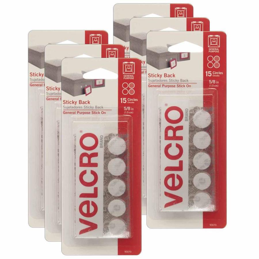 VELCRO Brand Sticky Back Round Fasteners, 0.63 -in, White, 15 Per Pack ...