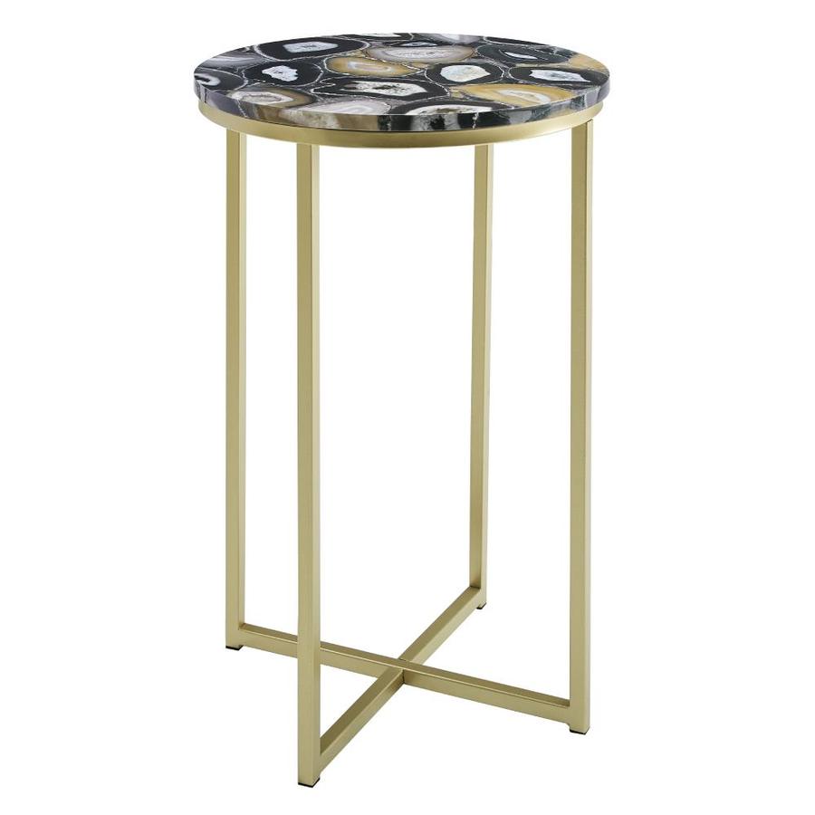 Walker Edison 16in. Faux Stone Round Glam Side Table- Faux Black Agate ...