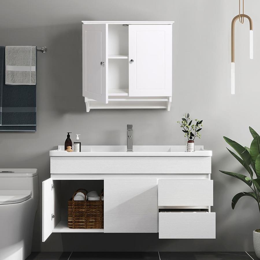 VEIKOUS 24.4-in W x 23.6-in H x 8.6-in D White Bathroom Wall Cabinet in ...