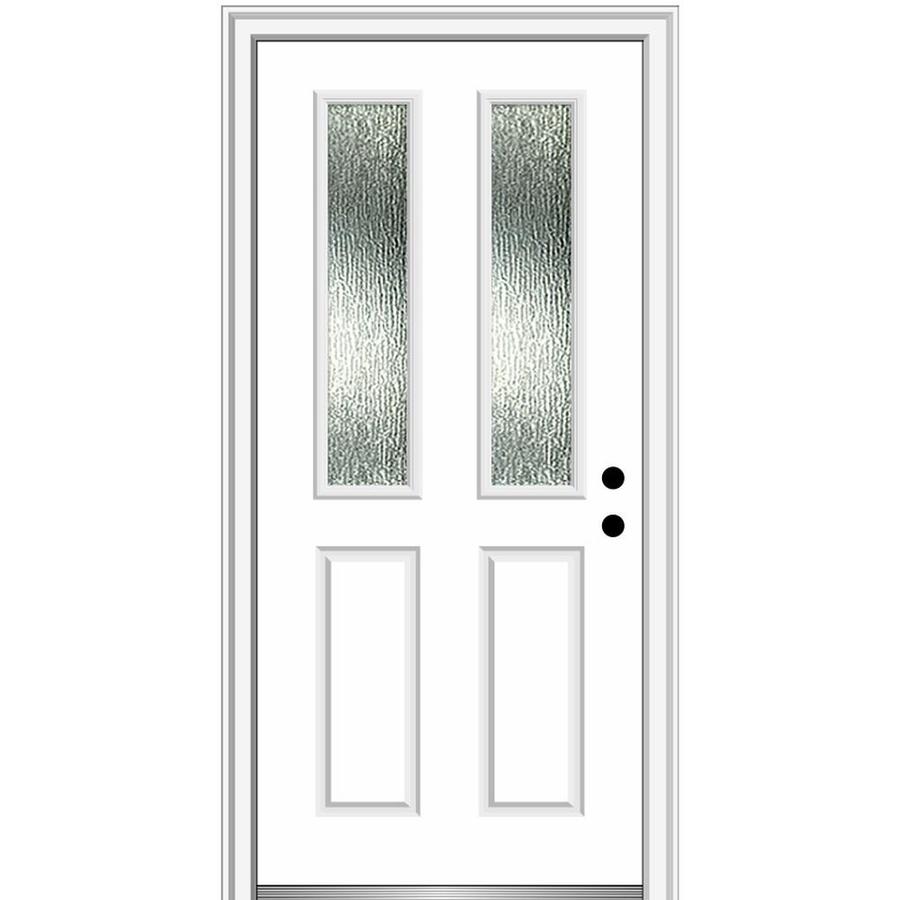 Mmi Door Rainglass 34 In X 80 In Fiberglass Twin Lite Left Hand Inswing Brilliant White Painted Prehung Single Front Door With Brickmould In The Front Doors Department At Lowes Com