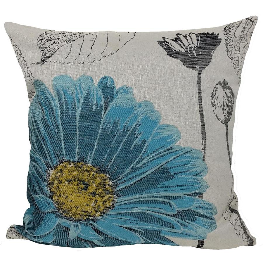 MANOR LUXE Flower 18-in x 18-in Blue Cotton Blend Square Pillow in the ...