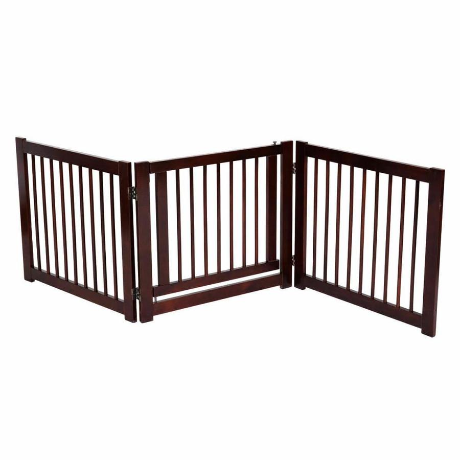 WELLFOR Freestanding Expandable Brown Wood Pet Gate in the Pet Gates