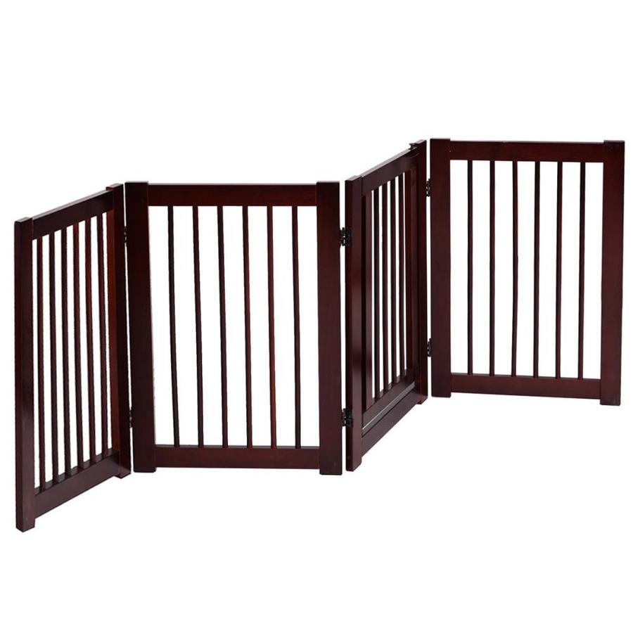 WELLFOR Freestanding Expandable Brown Wood Pet Gate in the Pet Gates ...