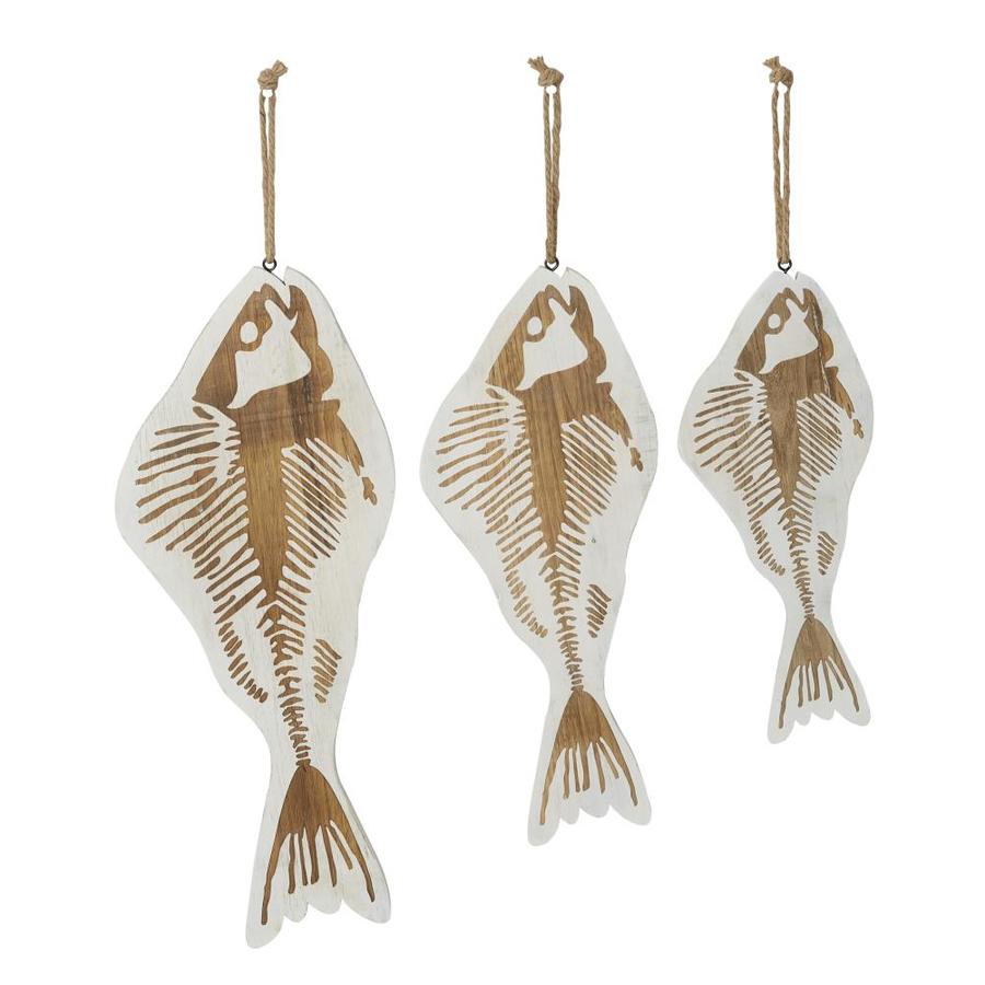 Grayson Lane Large White And Natural Wood Coastal Fish Hanging Wall Decor With Rope Set Of 3 22 In 26 In 30 In In The Wall Art Department At Lowes Com