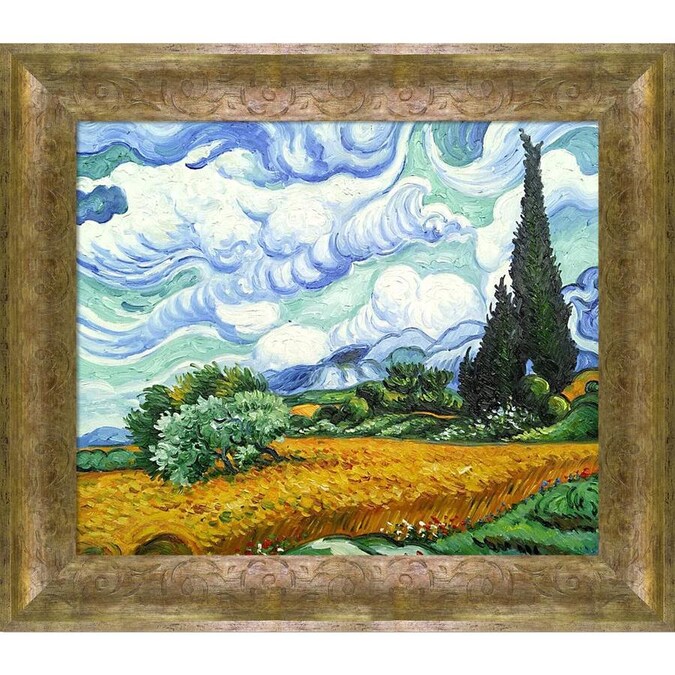 La Pastiche La Pastiche By Overstockart Wheat Field With Cypresses By Vincent Van Gogh With Sirocco Frame Oil Painting Wall Art 31 In X 27 In In The Wall Art Department At Lowes Com