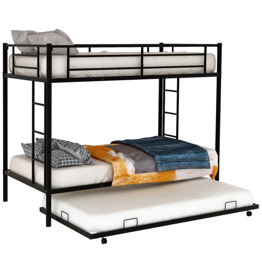 Clihome 78-in Slider Bunk Metal Bed with Storage and Glide Casters ...