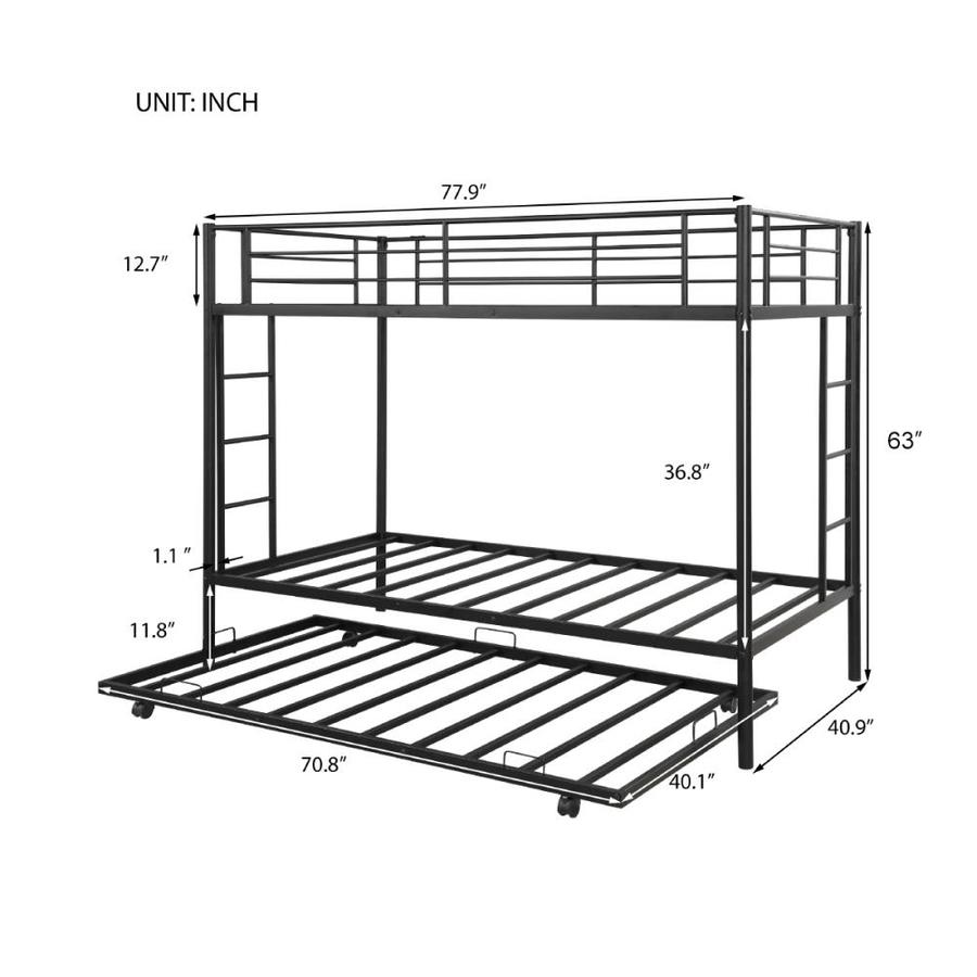Clihome 78-in Slider Bunk Metal Bed with Storage and Glide Casters ...