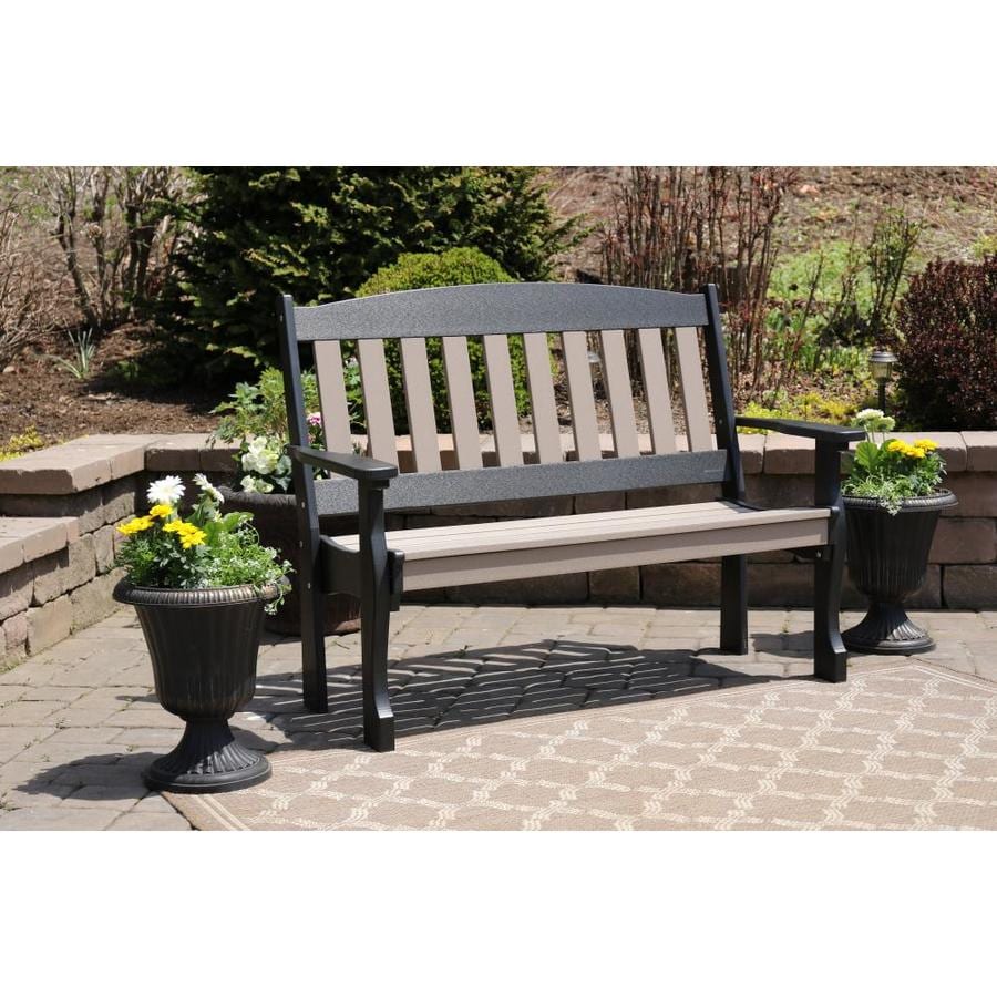 YardCraft 4-ft Poly Garden Bench (Weathered Wood/Black) in the Patio