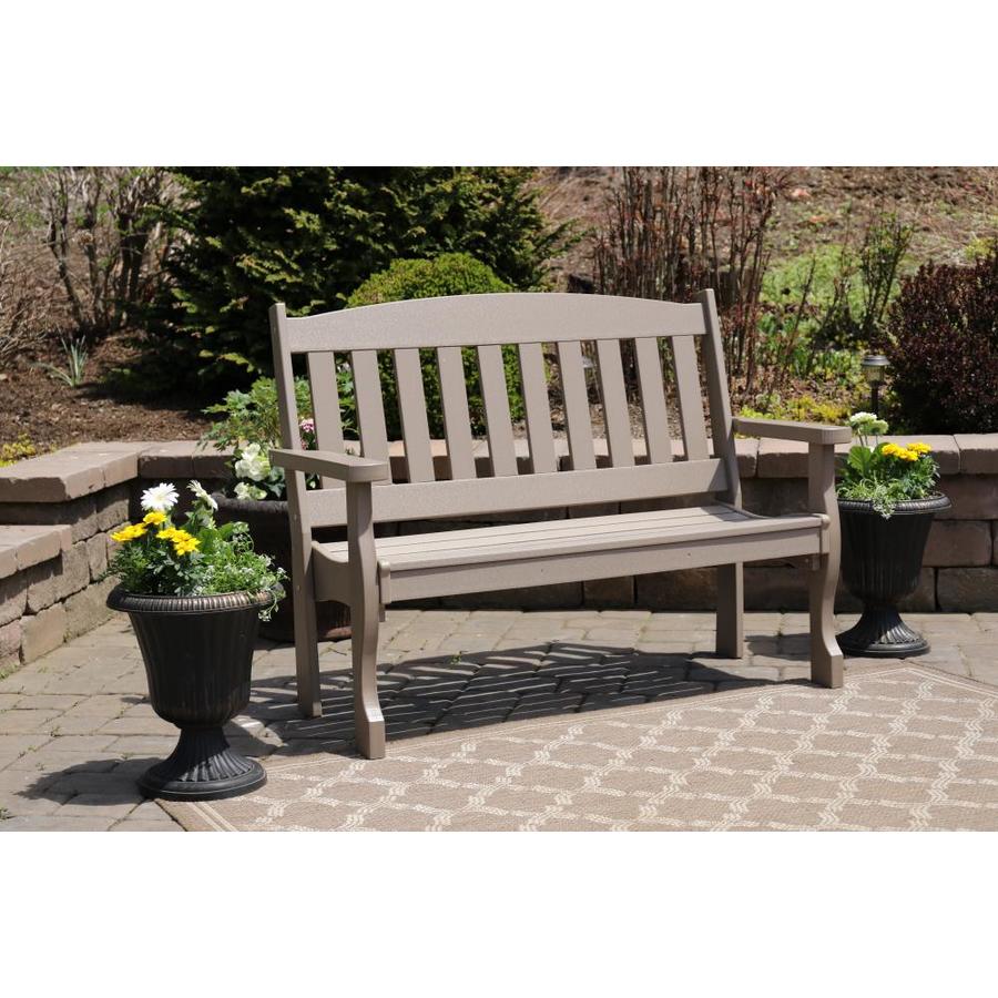 YardCraft 4-ft Poly Garden Bench (Weathered Wood) in the Patio Benches ...