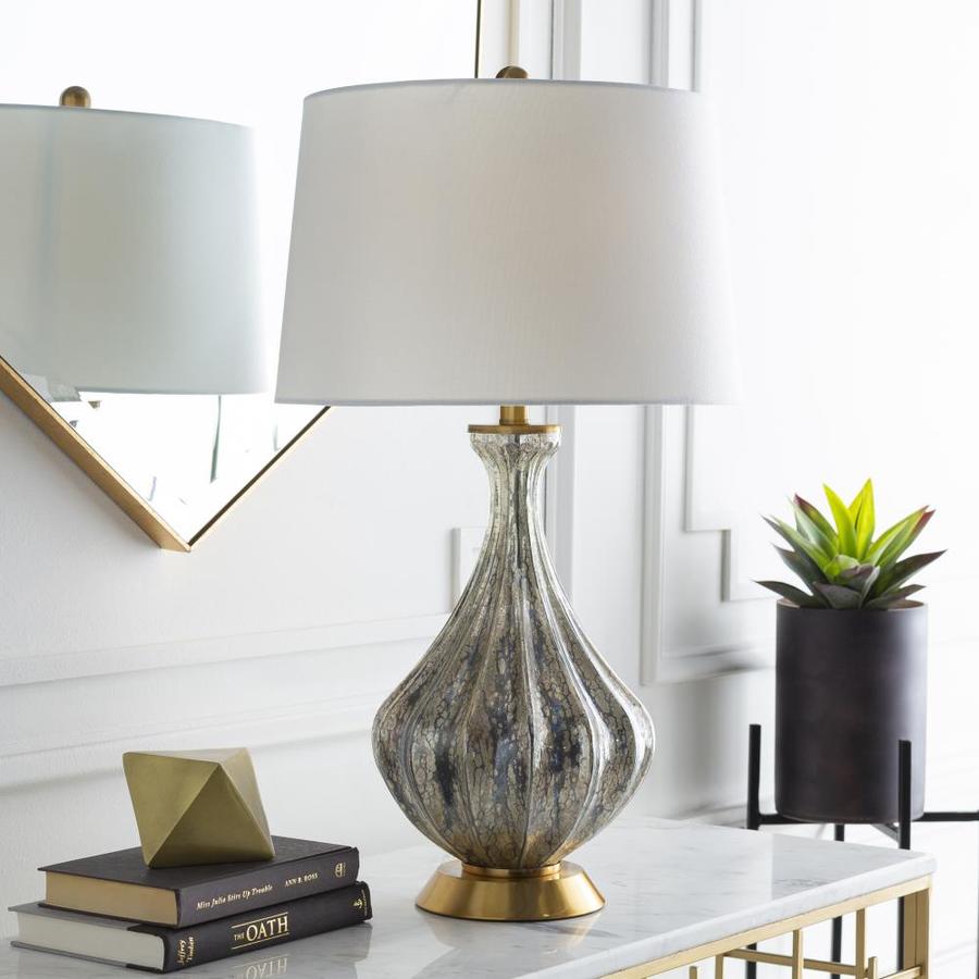 Surya Abram 28-in Silver/Gold 3-Way Table Lamp with Linen Shade in the ...