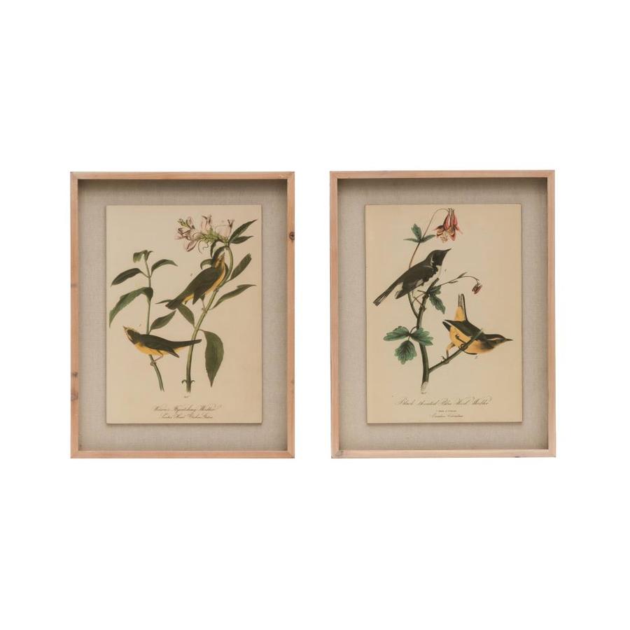 Creative Co-Op Wood Framed Wall DEcor with Vintage Reproduction Birds ...