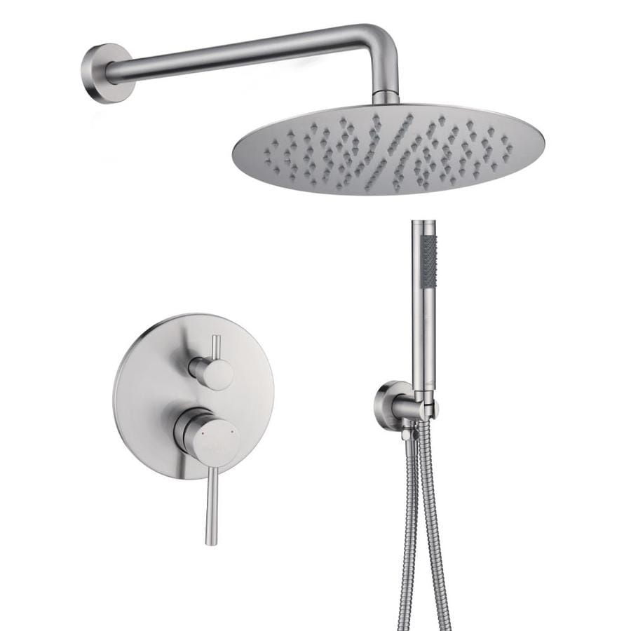 Casainc Wall Mounted Shower System With 10 In Round Rainfall Shower Head And Handheld Shower Head Set Brushed Nickel In The Shower Faucets Department At Lowes Com