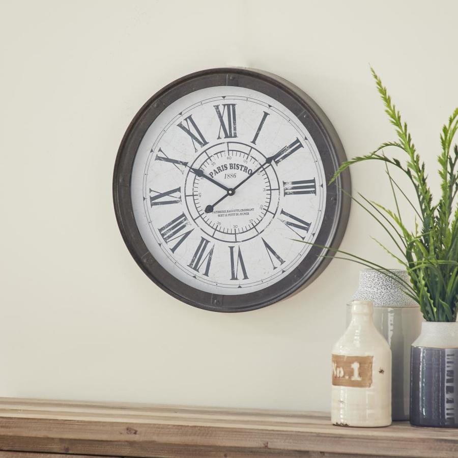 Grayson Lane Large Round Industrial Black Metal Wall Clock with Roman ...