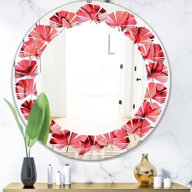 W Round Red Polished Wall Mirror, Red Wall Mirrors Decorative