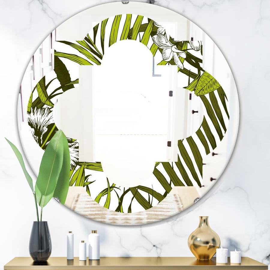 Designart Tropical Palm Leaves I' Modern Round Wall Mirror Quatrefoil ...