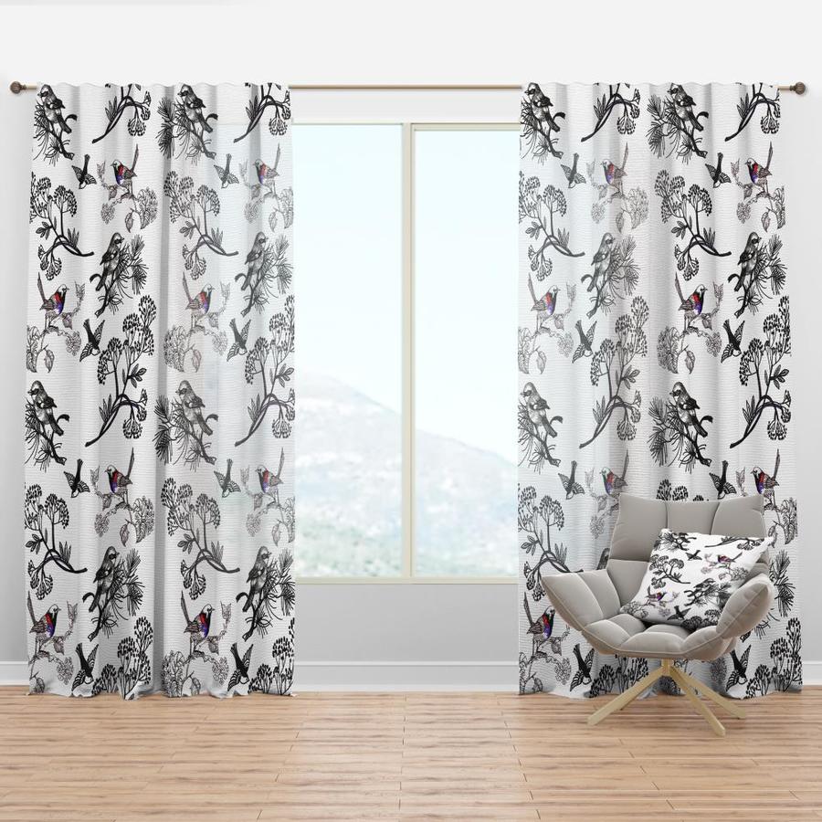 Designart Floral pattern with birds' Floral Curtain Panel ...